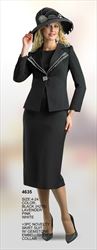 Three Piece Novelty Skirt Suit with Gemstone Trim Black 4635